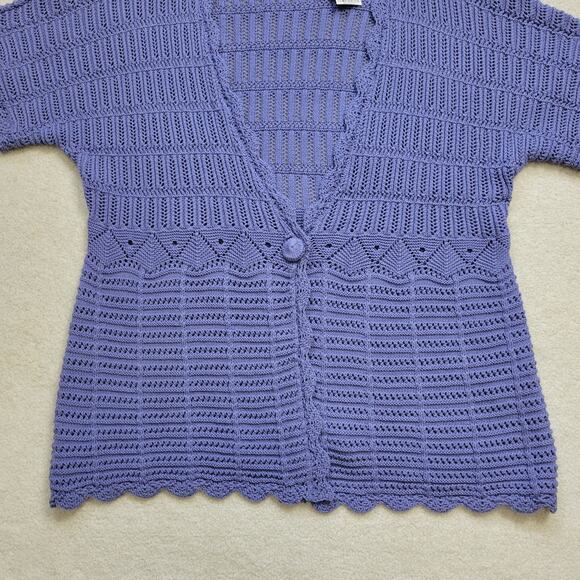 NWT JM Collection Woman 2X Short Sleeve Open Loose Knit Sweater1 Button V-Neck - Picture 2 of 9